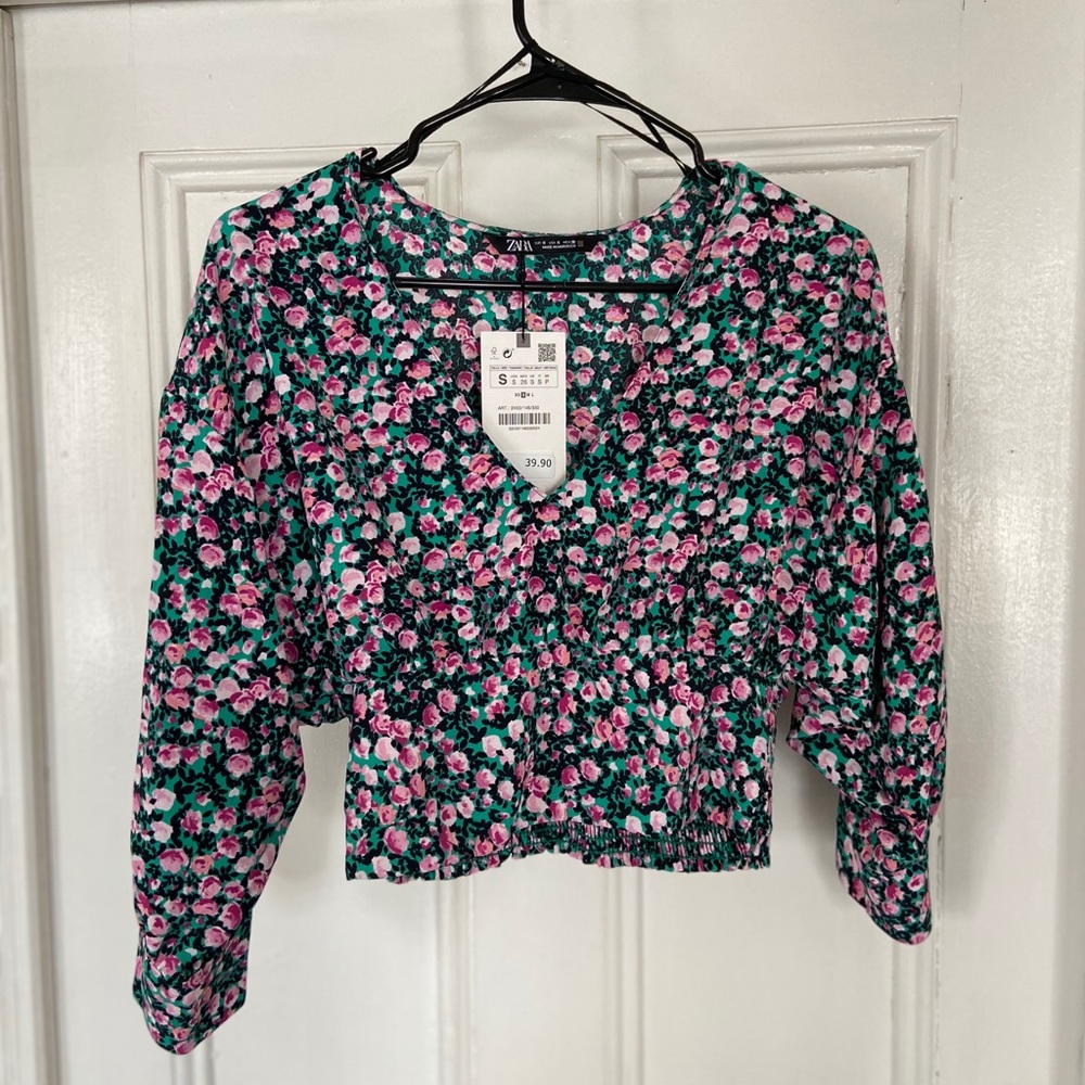 Zara Cropped Floral Blouse